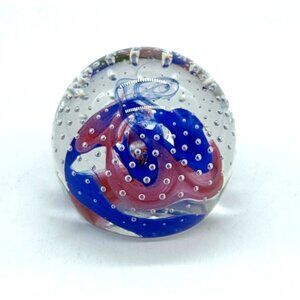 Vintage Caithness Scotland Red And Blue Swirl Controlled Bubbles Paperweight